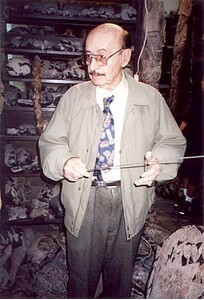 Dr Javier Cabrera with his collection of Ica Stones, source unknown